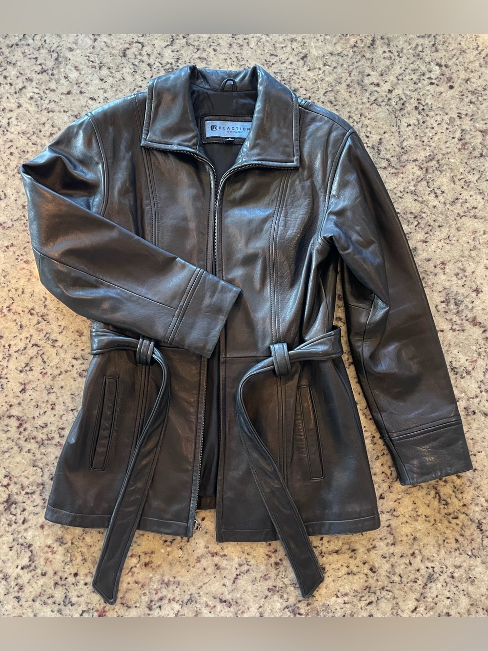 Vintage Kenneth Cole Black lambskin Leather Belted Jacket S
